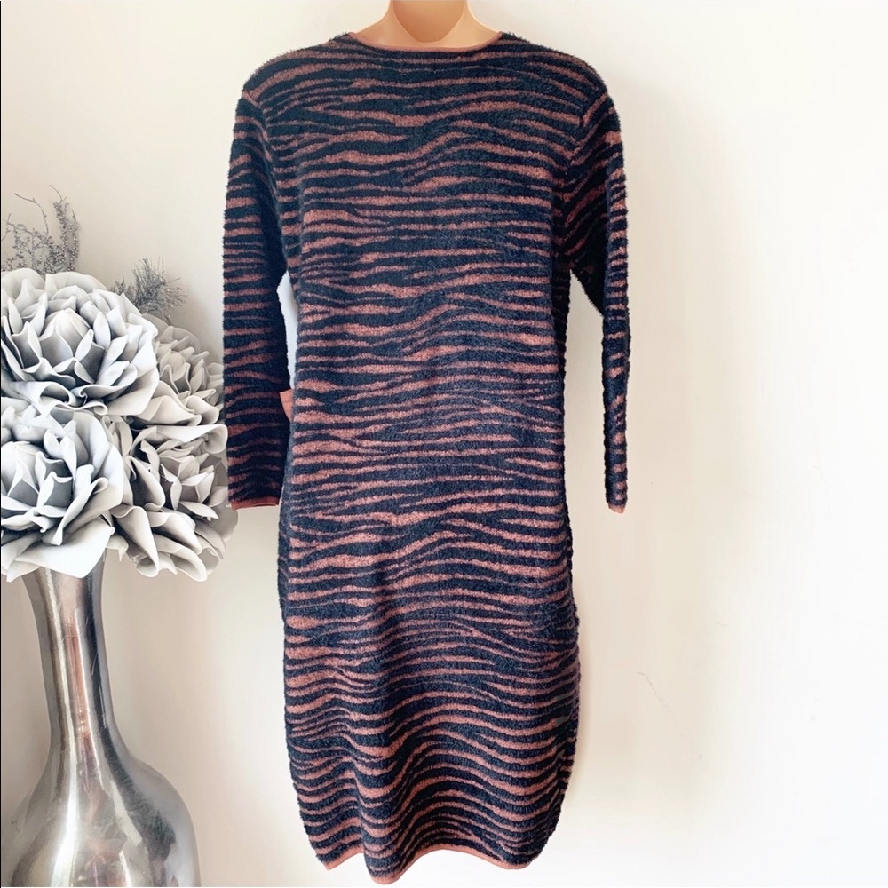 J.O.A. Zebra Print Fuzzy Sweater Duster Waist Tie… - image 3